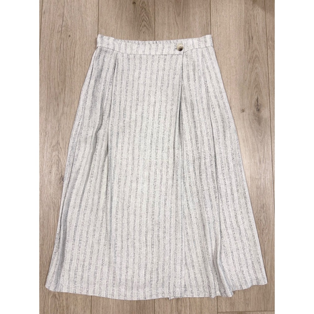 Grade & Gather Womens Gray White Striped Midi Wrap Skirt Elastic Back Size L